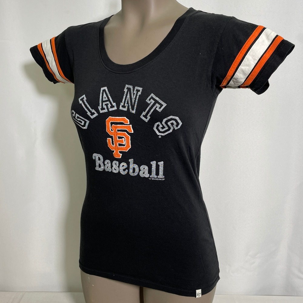 San Francisco Giants MLB Baseball '47 Black Glitter Jersey T-Shirt Women's SMALL